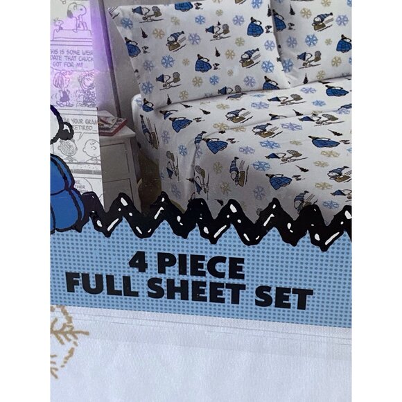Peanuts Snoopy Puffy Coat FULL SIZE Sheet Set Christmas Puffer Jacket White Blue - Picture 4 of 13